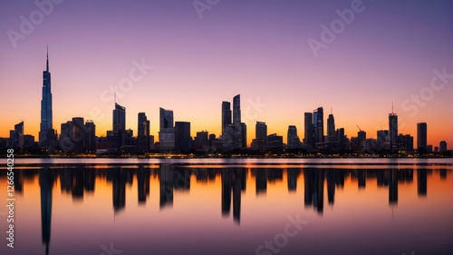 Wallpaper Mural arafficial city skyline with skyscrapers reflected in the water Torontodigital.ca