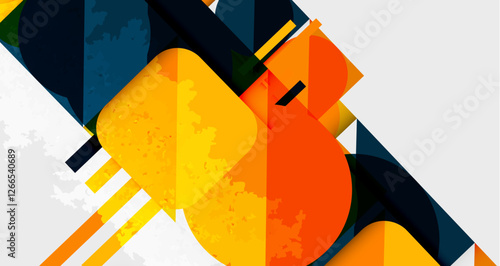 Squares, circles and triangles and grainy noisy texture. Vector Illustration For Wallpaper, Banner, Background, Card, Book Illustration, landing page