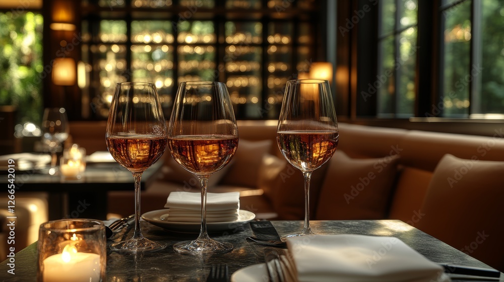 Fototapeta premium Romantic Dinner Date with Wine Glasses in Luxurious Restaurant