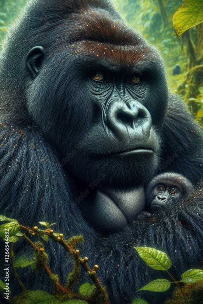 Obraz premium gorilla with newborn