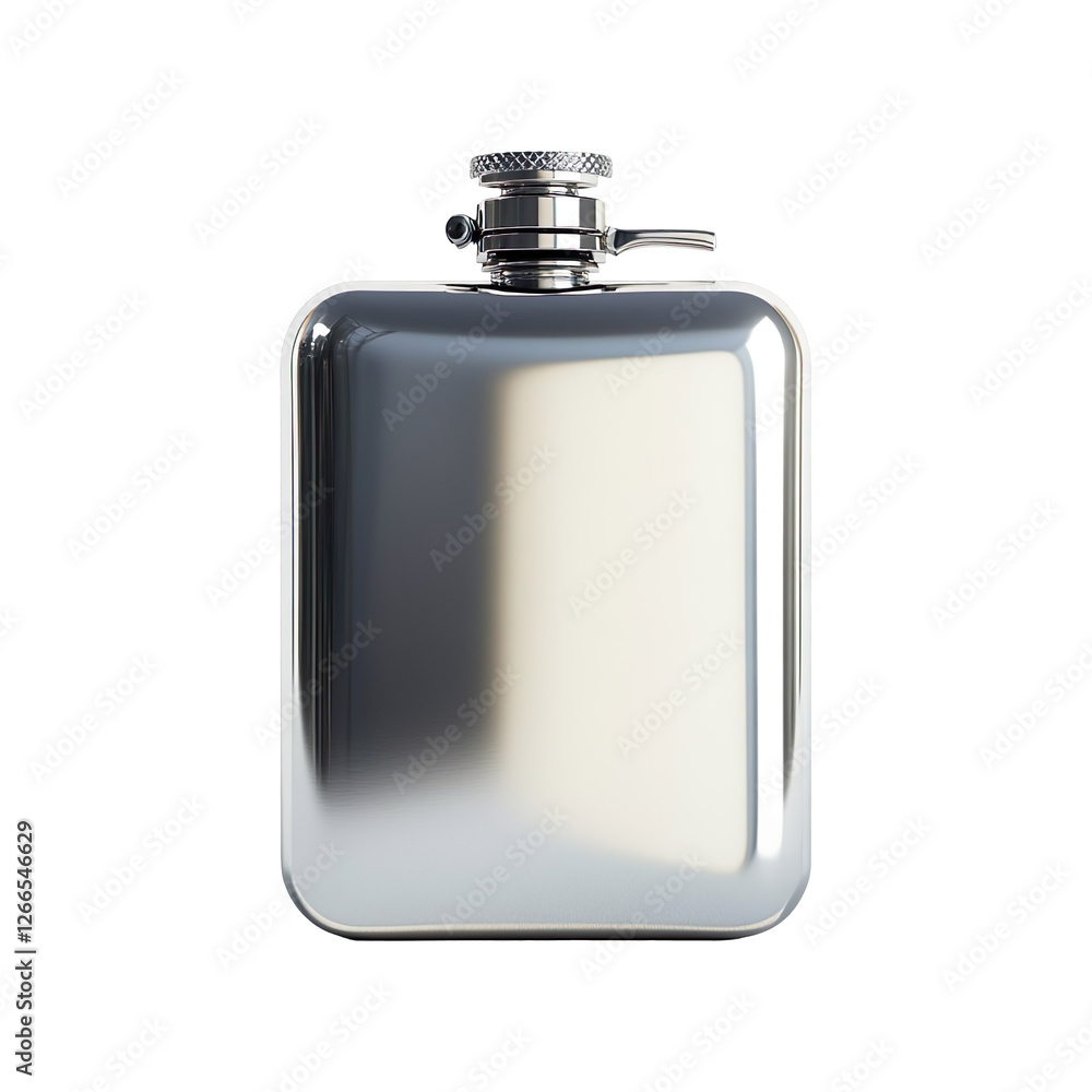 Sleek stainless steel hip flask isolated on transparent background Sleek stainless steel hip flask isolated on transparent background