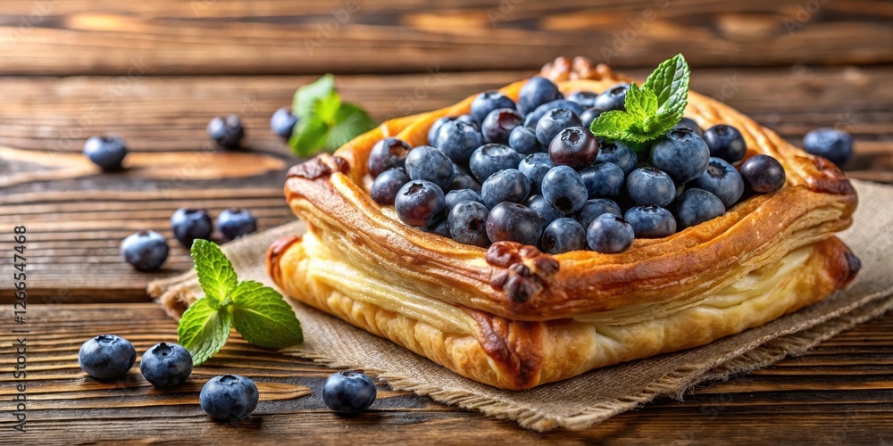 Flaky pastry with sweet blueberries nestled on a rustic wooden table, wooden table, blueberries, wooden table Flaky pastry with sweet blueberries nestled on a rustic wooden table, wooden table, blueberries, wooden table