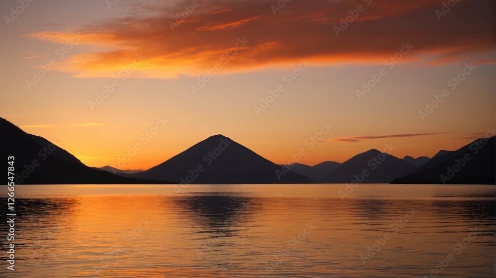 mountains are silhouetted against a sunset sky over a body of water mountains are silhouetted against a sunset sky over a body of water