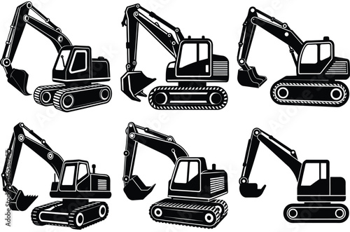 Wallpaper Mural silhouette excavator and construction machinery truck and bulldozer vector icons Torontodigital.ca