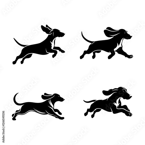 Running Basset Hound Silhouette Vector Set – Dynamic Dog Breed Illustration for Pet and Logo Designs photo