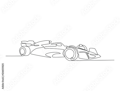 Continuous line art drawing of Formula one F1 racing car. Formula car sports line art drawing vector illustration. Editable stroke.