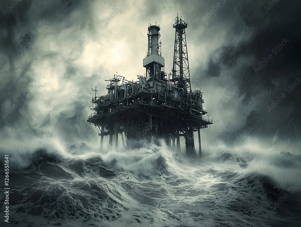Fototapeta premium Oil rig storm heavy seas