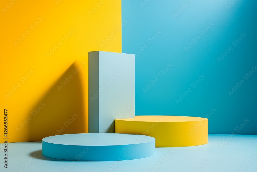Abstract Colorful Geometric Shapes Background Yellow and Blue Minimalist Display Abstract Colorful Geometric Shapes Background Yellow and Blue Minimalist Display