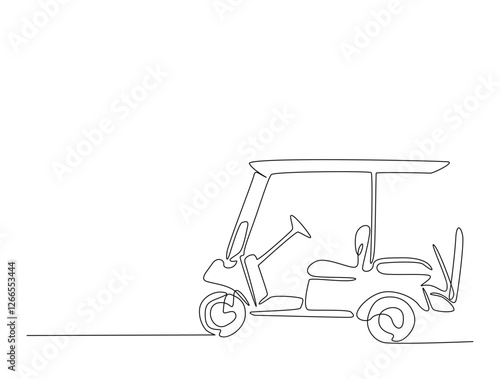 Continuous line art drawing of Golf car golfcart. Golf cart in line art drawing vector illustration. Editable stroke.