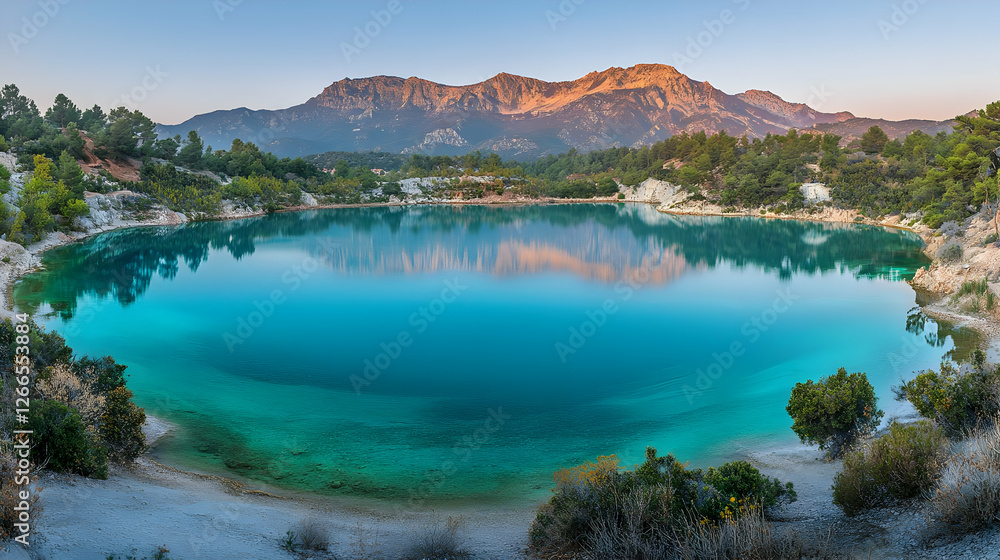 Naklejka premium Serene Mountain Lake Sunrise Panorama