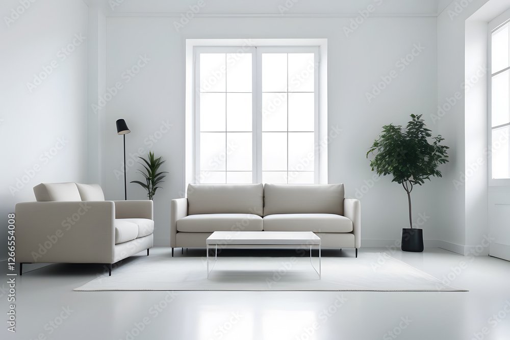 A bright, minimalist living room with a clean and open design A bright, minimalist living room with a clean and open design