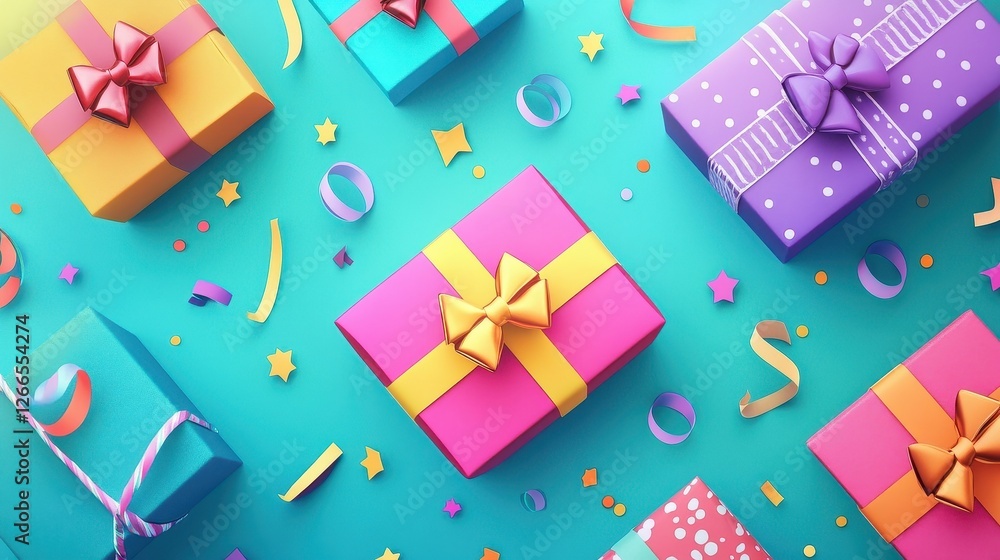 Custom packaging flat design top view personalized gifts theme cartoon drawing Triadic Color Scheme. Custom packaging flat design top view personalized gifts theme cartoon drawing Triadic Color Scheme.