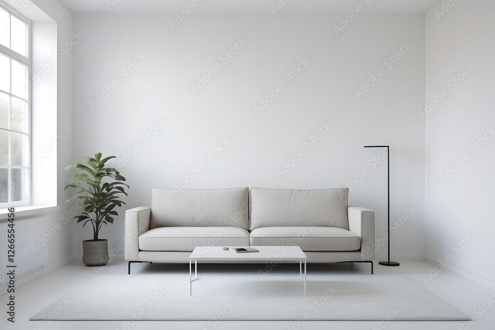 A bright, minimalist living room with a clean and open design A bright, minimalist living room with a clean and open design