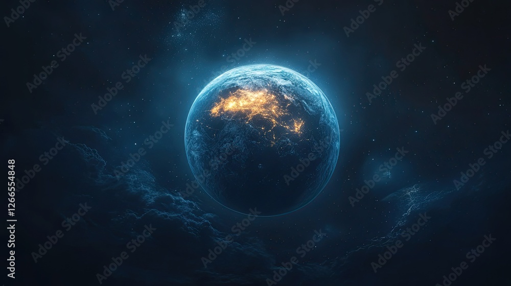 Glowing Earth from Space at Night, Showcasing City Lights and Celestial Wonders for Stunning Visuals. Glowing Earth from Space at Night, Showcasing City Lights and Celestial Wonders for Stunning Visuals.