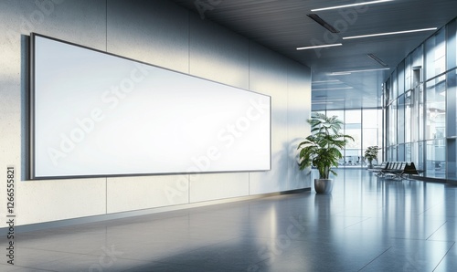 White blank billboard in an airport, a horizontal banner mockup for advertising, an empty poster template with copy space