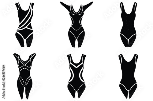 woman gymnastic leotard dress silhouettes vector set