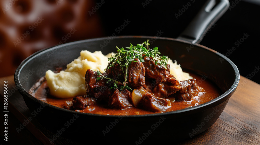 Delicious braised lamb with rich sauce and creamy mashed potatoes Delicious braised lamb with rich sauce and creamy mashed potatoes