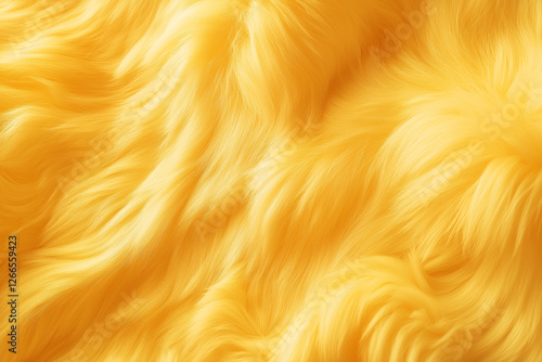 Close up yellow soft fabric fur texture background. Shaggy fur pattern.