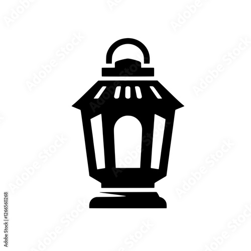 Classic Lantern Icon: An elegant, stylized silhouette of a traditional lantern with a handle, a decorative top, and a spacious glass pane, creating a classic and timeless design. 