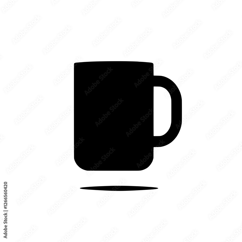Mug Icon: Simple and bold black silhouette of a coffee mug, perfect for web design, app design, or any project needing a clean and minimalist coffee cup graphic. Mug Icon: Simple and bold black silhouette of a coffee mug, perfect for web design, app design, or any project needing a clean and minimalist coffee cup graphic.