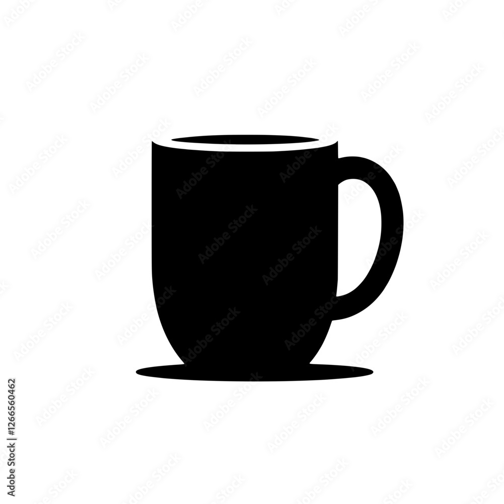 Coffee Mug Icon: Simple, bold silhouette of a coffee mug with a saucer, perfect for minimalist designs and branding. Coffee Mug Icon: Simple, bold silhouette of a coffee mug with a saucer, perfect for minimalist designs and branding.