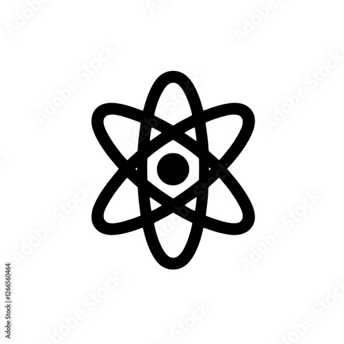 Atomic Symbol: A simple, yet powerful black and white illustration of an atomic symbol, representing the fundamental building blocks of matter, science, energy, and the universe.  