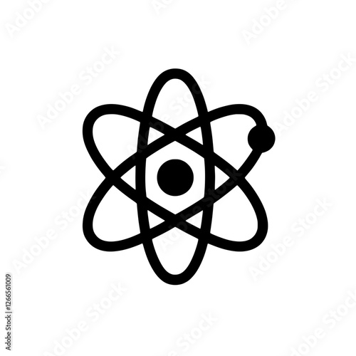 Atom Structure Icon: A bold, line art illustration of an atom, depicting the nucleus and orbiting electrons, perfect for scientific presentations or educational materials.