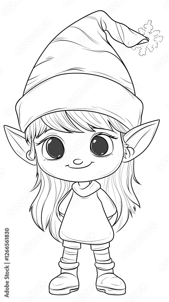 Coloring Page Cute elf character line art illustration, perfect for coloring and creative projects. Coloring Page Cute elf character line art illustration, perfect for coloring and creative projects.