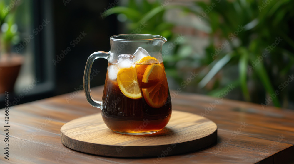 Refreshing cold brew tea with citrus slices and ice cubes Refreshing cold brew tea with citrus slices and ice cubes