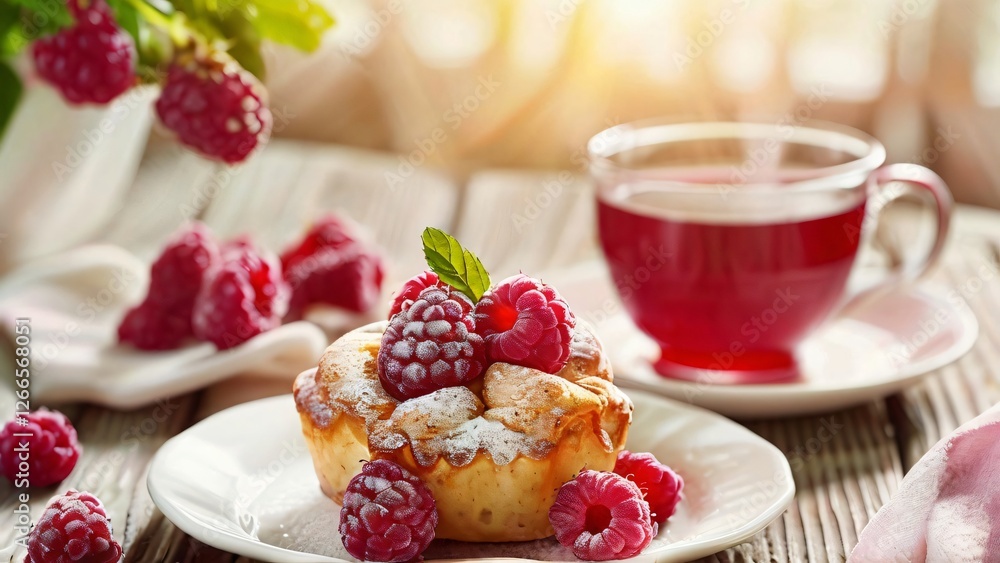 Beautifully Baked and Brightly Plated Raspberry Popover Illustration for National Raspberry Popover Day Beautifully Baked and Brightly Plated Raspberry Popover Illustration for National Raspberry Popover Day