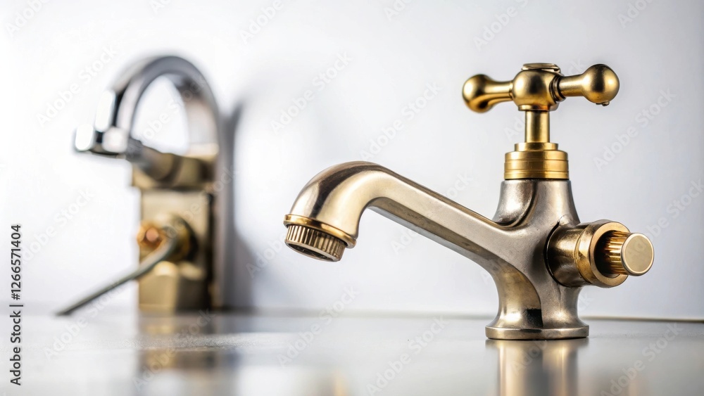 Elegant Brass and Nickel Faucet Fixture in Modern Bathroom Elegant Brass and Nickel Faucet Fixture in Modern Bathroom