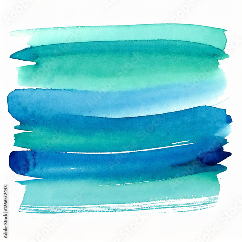 Horizontal Watercolor stroke blue-green with stains on white background