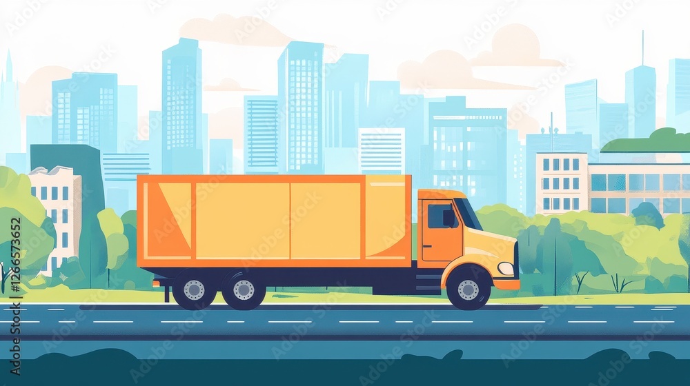 Logistics delivery flat design side view urban transportation theme cartoon drawing Split-complementary color scheme.. Logistics delivery flat design side view urban transportation theme cartoon drawing Split-complementary color scheme..