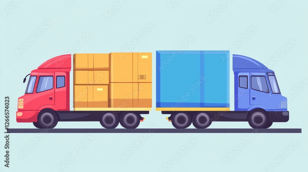 Logistics delivery flat design side view urban transportation theme cartoon drawing Split-complementary color scheme.. Logistics delivery flat design side view urban transportation theme cartoon drawing Split-complementary color scheme..