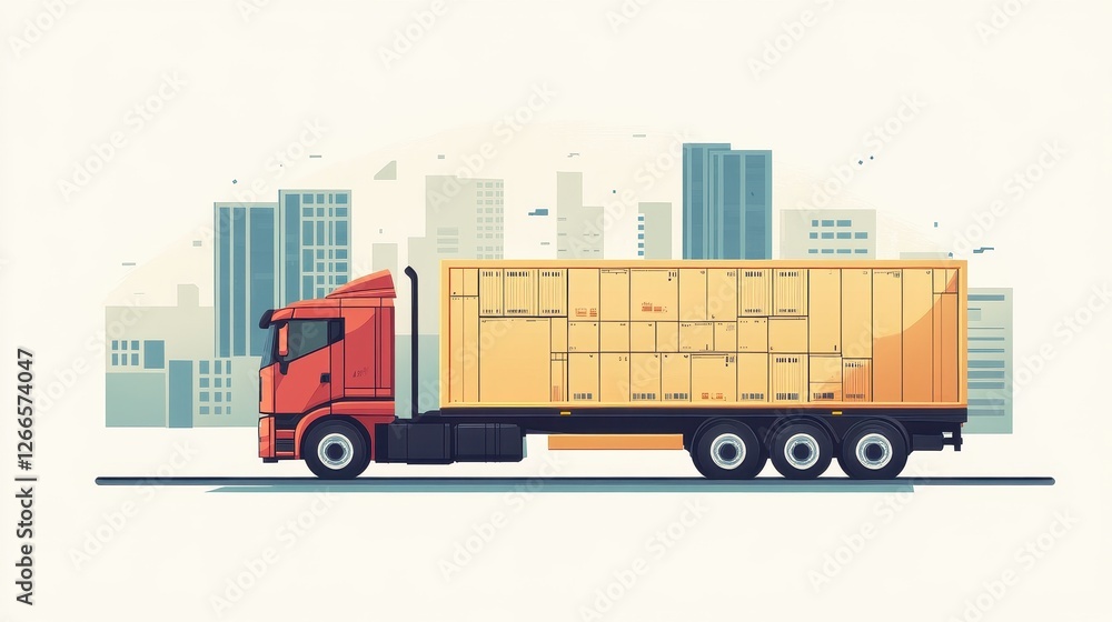 Naklejka premium Logistics delivery flat design side view urban transportation theme cartoon drawing Split-complementary color scheme.. 