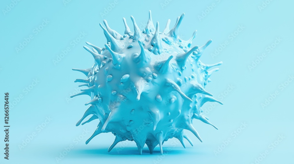 Spiked Sphere Virus Microorganism Render on Light Blue Background 3D