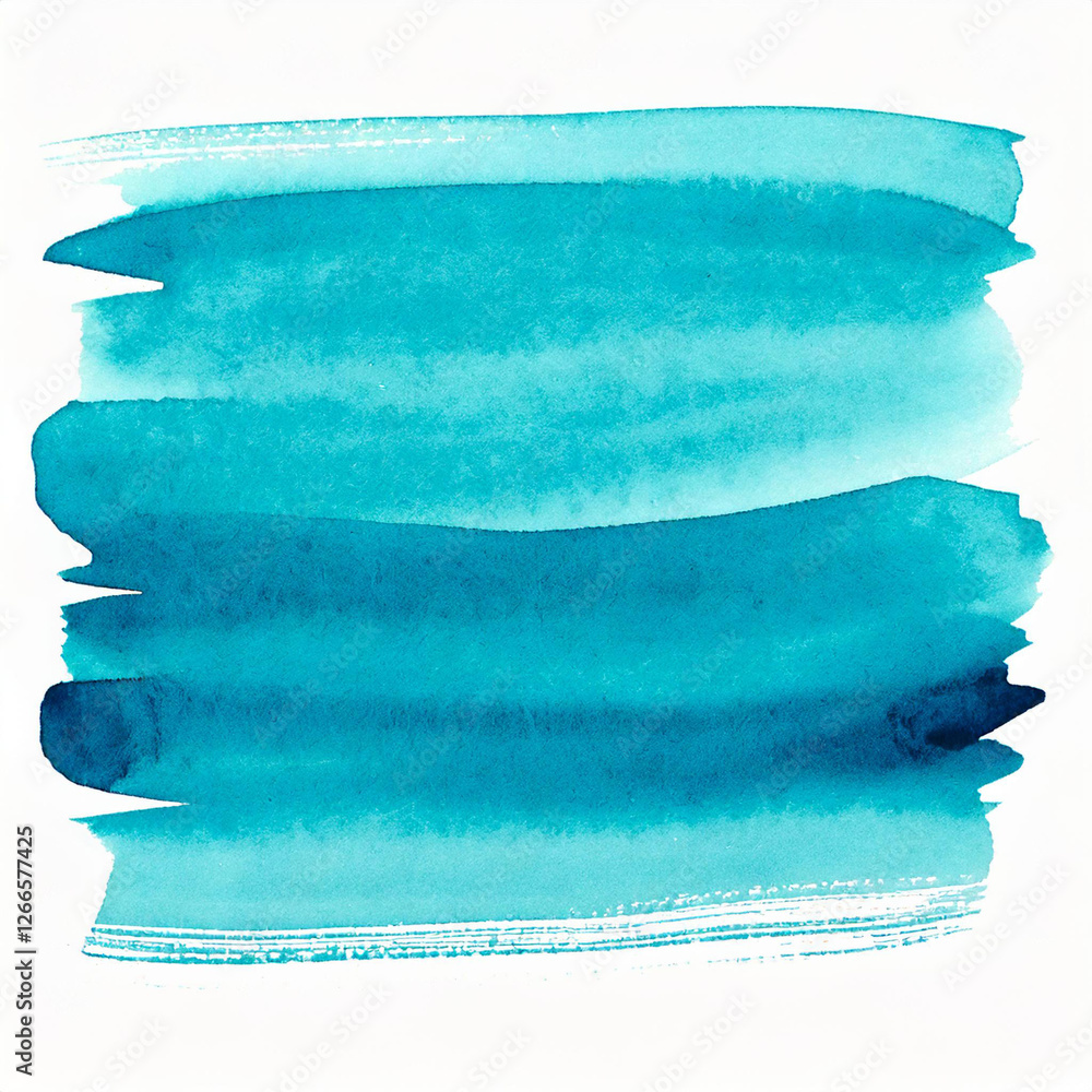 Fototapeta premium Horizontal Watercolor stroke of turquoise color with stains on white background