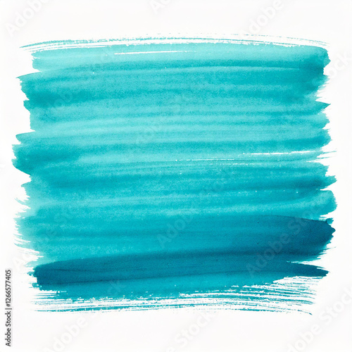 Horizontal Watercolor stroke of turquoise color with stains on white background