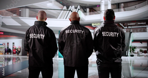 Obraz na płótnie Security Officers Standing In Mall, Guarding Shops, Securing Events w salonie
