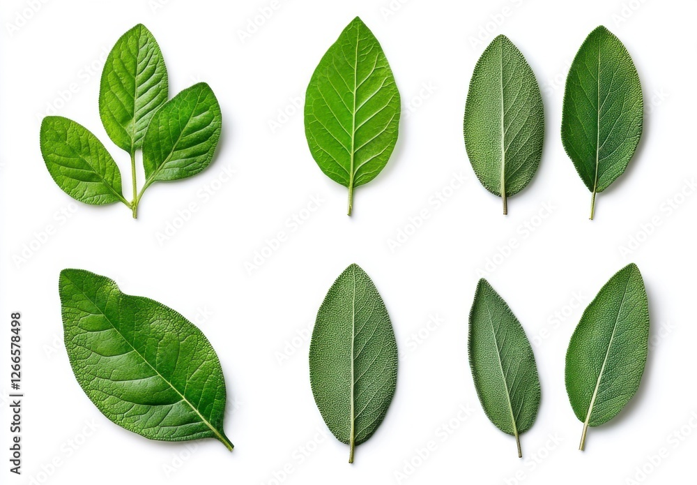 Fototapeta premium Green Leaves Collection Various Shapes and Textures on White