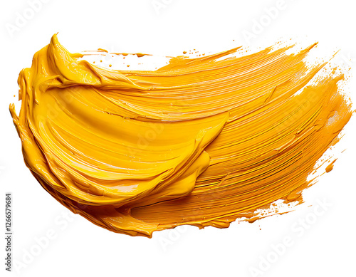Yellow paint stroke isolated on transparent background