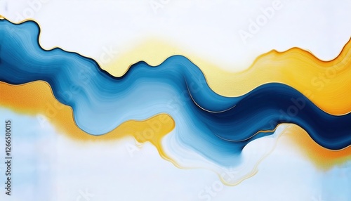 abstract fluid wave design with blue, gold and white lines, modern graphic art for contemporary decor or branding photo