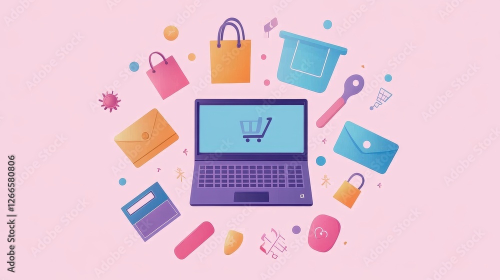 Online shopping flat design top view digital marketing theme animation colored pastel. Online shopping flat design top view digital marketing theme animation colored pastel.