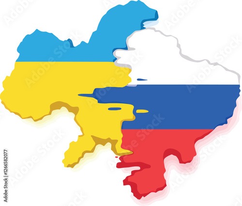 Vsai ukrainian territory divided, showing russian and ukrainian flags covering the land