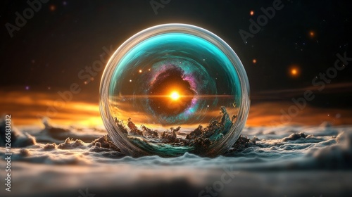 Cosmic Orb, Floating Planet, Nebula, Space Landscape photo