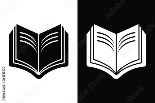 Black & White Book Icon. Sleek Pictogram for Modern Designs