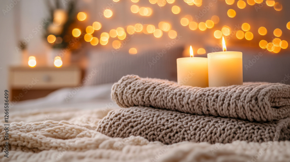 Candlelight creates a warm and inviting atmosphere with glowing scented candles on a cozy blanket at dusk Candlelight creates a warm and inviting atmosphere with glowing scented candles on a cozy blanket at dusk