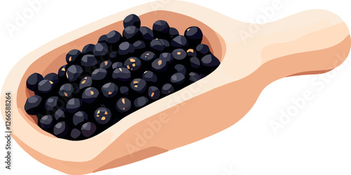 Vsai wooden scoop filled with black peppercorns