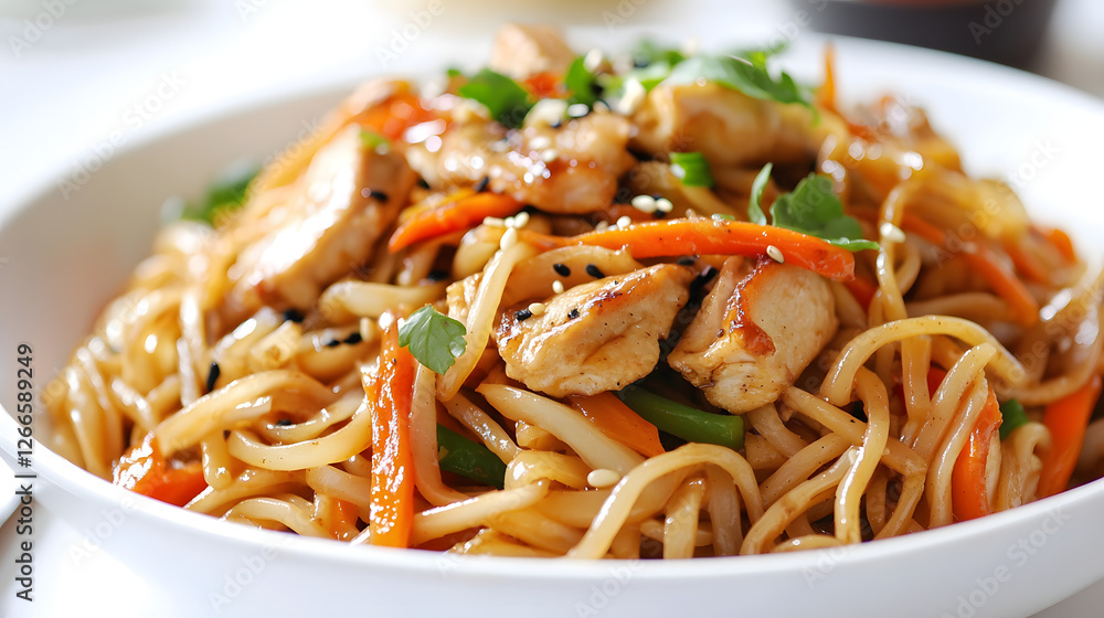 Healthy Conscious Version of Chop Suey with Chicken and Colorful Vegetables in Bowl Healthy Conscious Version of Chop Suey with Chicken and Colorful Vegetables in Bowl