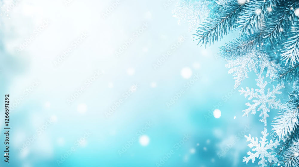Frosty blue and icy teal gradient with snowflakes and pine branches Frosty blue and icy teal gradient with snowflakes and pine branches